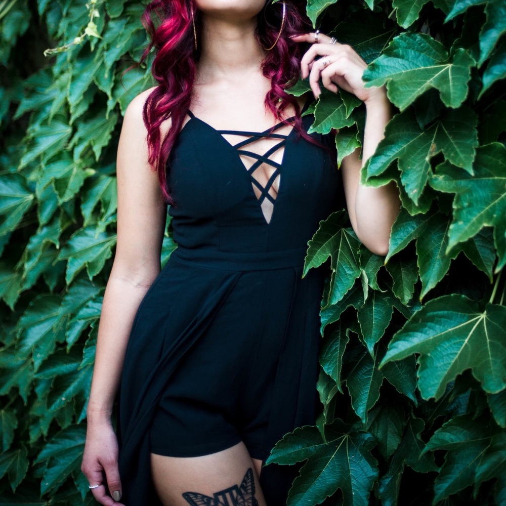 Black Romper / Faux Split Dress
